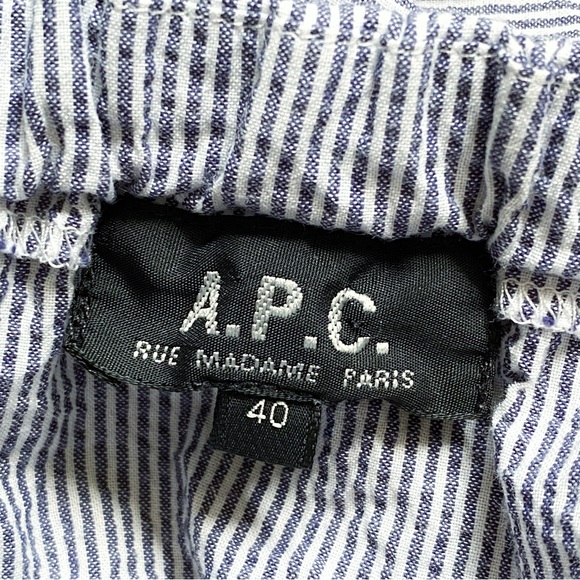A.P.C seersucker blue white pin stripe print sleeveless shorts romper jumper - Picture 5 of 7